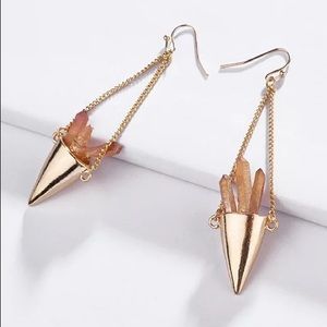 Gold Plated Fairy Bouquet Tangerine Aura Quartz Gemstone Earrings